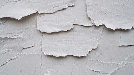 Close-up view of textured, layered white paper sheets creating an abstract background with subtle shadows