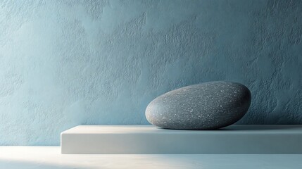 Serene grey stone rests softly on pale platform bathed in soft light. AI Generated