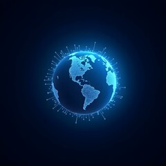 Fototapeta premium Global network, digital Earth, blue holographic globe, glowing connections, futuristic technology