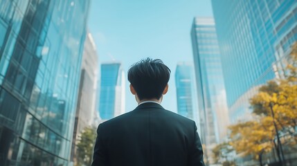 Fototapeta premium young businessman looking at the city