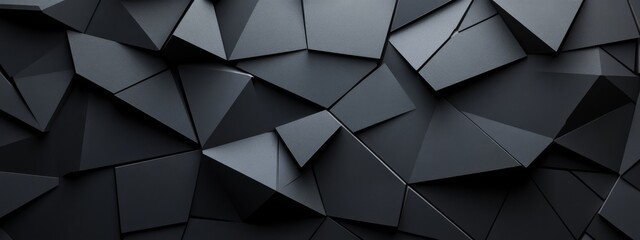 Obraz premium Intersecting triangles on a black background, minimalist design banner template with white space for text. Great for dynamic and geometric presentations, websites, and modern designs.