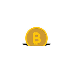 Modern bitcoin logo. Bitcoin in the piggy bank hole. Saving bitcoin