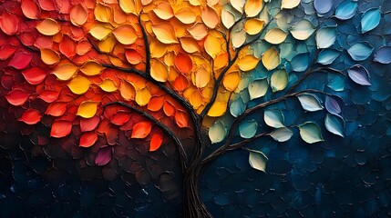 Palette knife painting displaying a tree symbolizing seasonal transition