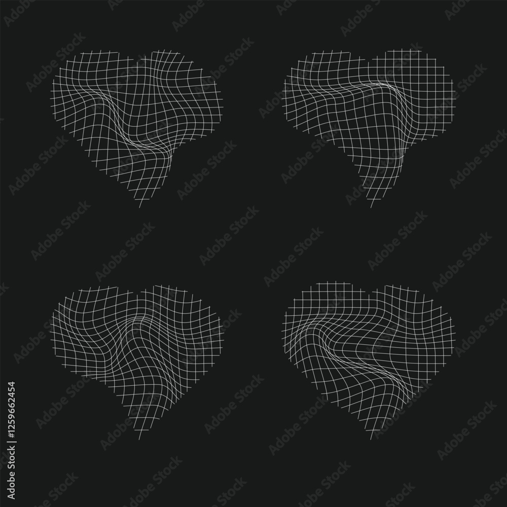 Poster wireframe of geometric love shapes retro futuristic. vector set of graphics for design