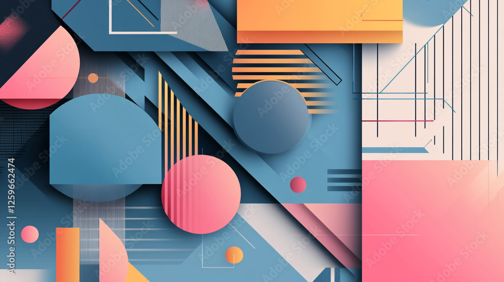 Aufkleber composition of shapes and textures in colorful tones, elegant abstract design with featuring marble 