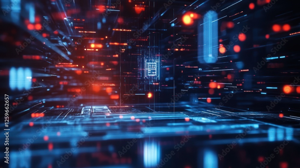 Aufkleber futuristic technology background with digital data stream and glowing lights