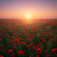 Fototapeta premium poppy field in sunset