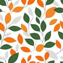 Orange, White, Green Simple 2D flat leaves 