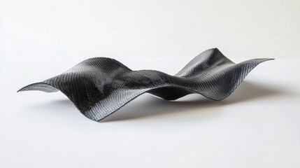 Wavy carbon fiber fabric sample on white background, design material