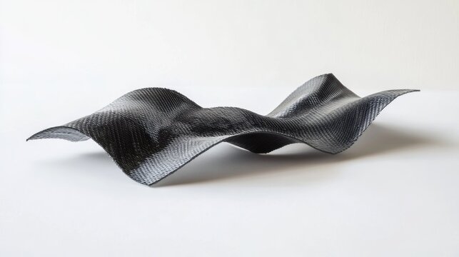 Wavy carbon fiber fabric sample on white background, design material