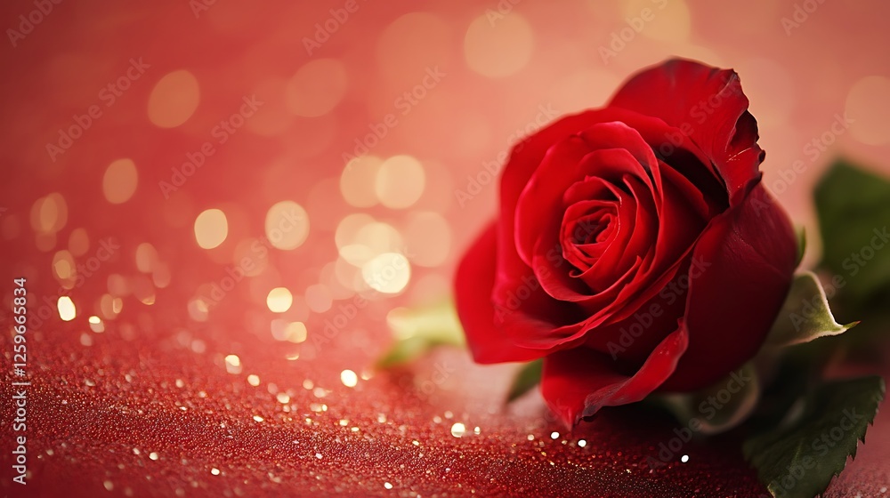 Poster red rose on red background with bokeh. valentines day background