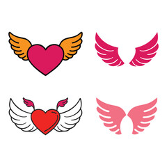 Obraz premium heart icon bundle with wings, symbolizing freedom and love