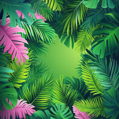 leaves pattern summer vector flyer jungle, green and pink