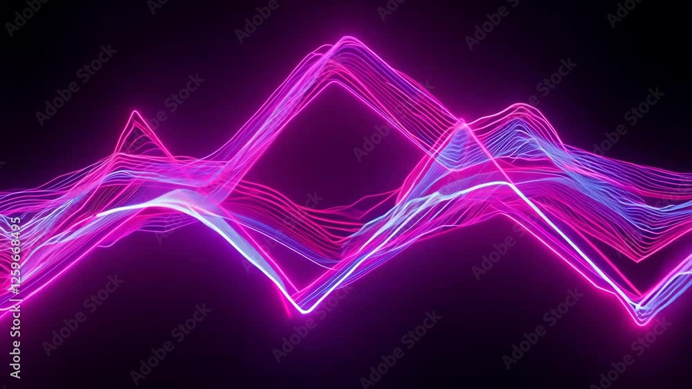 Poster abstract neon lights animation with glowing fuchsia lines on a black background