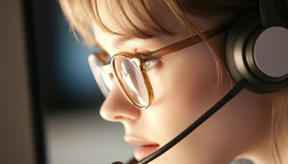 Friendly technical support specialist wearing a headset, focused on assisting a customer, warm and well-lit contemporary office setting, ultra-realistic clarity