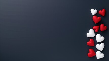 Red and white hearts on a dark background. A romantic and elegant image perfect for Valentine's Day or love-themed projects.