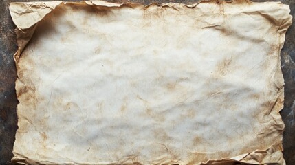 Fototapeta premium Blank Parchment Texture with Faded Ink Stains and Delicate Creases: Evoking Nostalgia with Crisp Quality and Clean Center for Text or Graphics