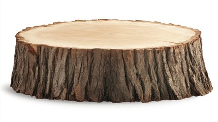 Natural Round Wooden Log Slice with Distinctive Texture and Rustic Appearance on White Background