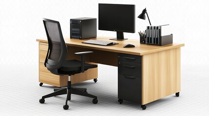 Office Workstation Desk on Transparent Background