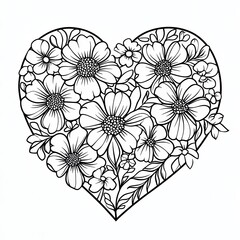 Simple Floral Heart Coloring Book Page and Kids Design