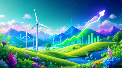 Digital landscape with wind turbines