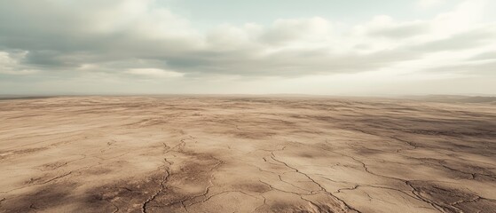 Desert landscape under cloudy sky, dry cracked earth, vast arid terrain, remote wilderness, natural beauty, environmental concept, travel destination.