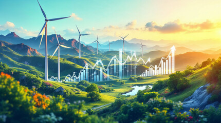 Digital landscape with wind turbines