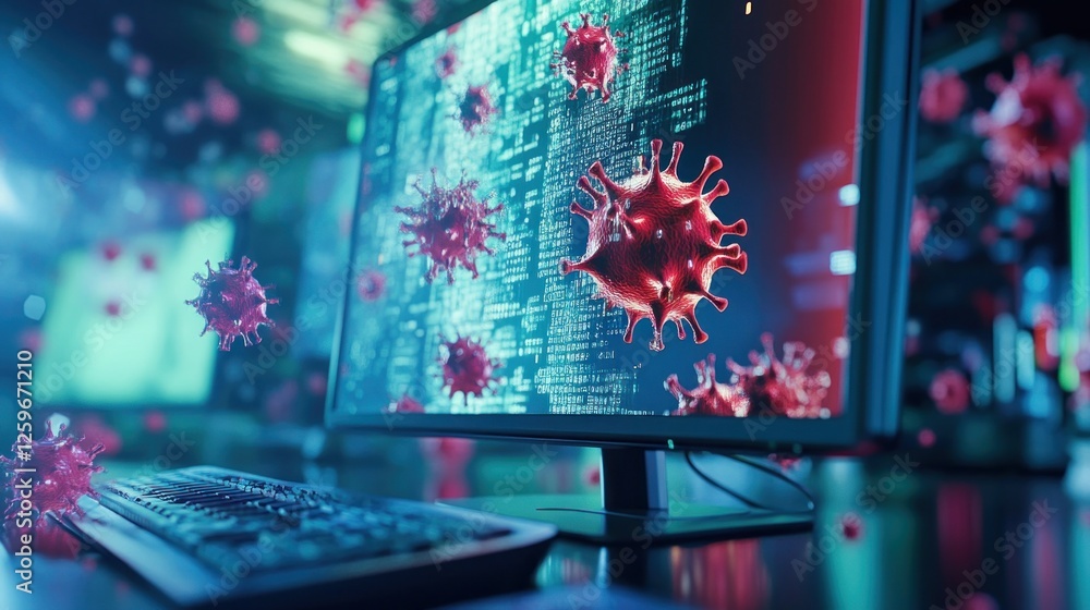 Poster cyber pandemic: virus spreading through computer network and system