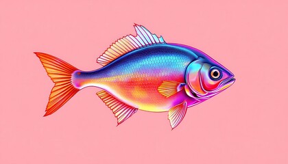 Fototapeta premium Colorful Fish Illustration with Vibrant Scales on Soft Pink Background