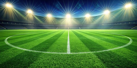 Obraz premium A Lush Green Field Basking in the Glory of Stadium Lights A Ready-for-Action Athletic Venue