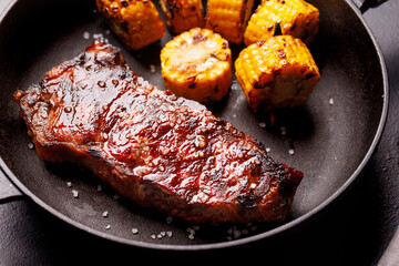 A perfectly cooked striploin steak with a juicy, tender texture