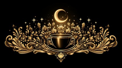 Golden Ornate Cup Under Crescent Moon and Stars