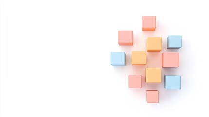 Colorful geometric blocks arranged playfully on a white background, ideal for educational content