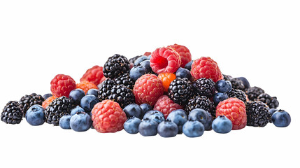 Mixed berries pile, studio shot, white background, food photography
