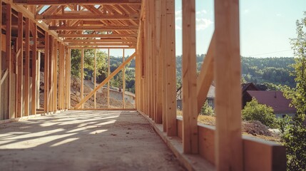 Obraz premium Wooden frame of a new house under construction