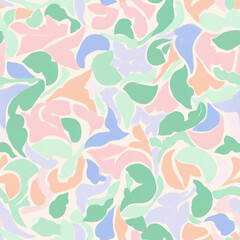 Create a Matisse-inspired acrylic seamless pattern with abstract floral shapes in pastel pink, mint green, and soft peach, featuring numbered sections for a smooth painting 