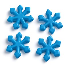 Fototapeta premium Four blue snowflake ice molds on white background
