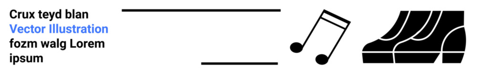 Music note and classic shoes symbolize rhythm and energy. Ideal for music, dance tutorials, live events, performing arts, entertainment, creativity, flat landing page banner