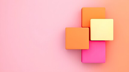 Fototapeta premium Colorful geometric blocks arranged playfully on a soft pink background, ideal for design projects