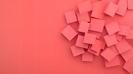 A vibrant arrangement of pink sticky notes scattered on a coral background, ideal for creative brainstorming