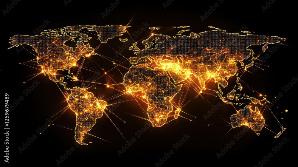 Poster global network connection: a luminous world map illustrating connectivity