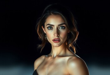 Naklejka premium Female actor on stage, spotlight effect, dramatic lighting