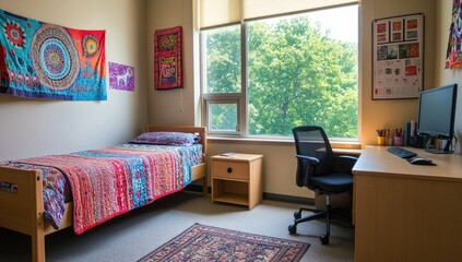 Colorful Dorm Room with View