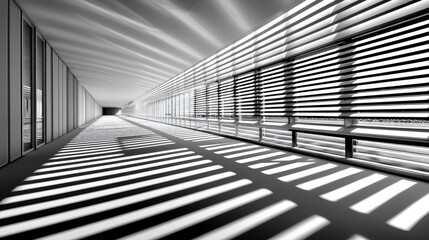 Obraz premium Modern architectural corridor with striking light and shadow patterns, showcasing minimalism