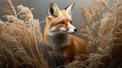 Naklejka premium A fox is standing in tall grass