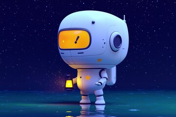 Fototapeta premium Adorable Robot with Lantern Exploring Night Sky