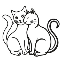 Cat Love Line art vector illustration