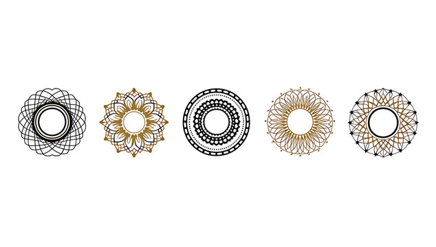 "Abstract Circular Line Art Designs" – A sophisticated collection of symmetrical circular line patterns for elegant branding and design.
