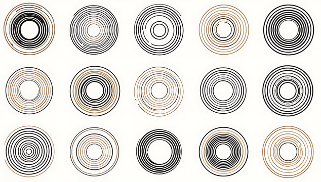"Abstract Circular Line Art Designs" – A sophisticated collection of symmetrical circular line patterns for elegant branding and design.
