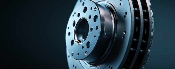 Futuristic automotive sustainability, recycled brake discs with holographic data visualizing green energy efficiency and carbon footprint reduction